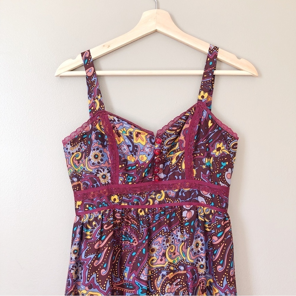 Betsey Johnson • vintage silk dress paisley midi retro 70s colorful lace peasant - Picture 3 of 11